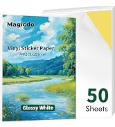 Magicdo Vinyl Sticker Paper for Inkjet Printer Glossy White Decal Paper Self-Adhesive Sheets 8.5"...