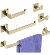 Brushed Gold 5 Pieces Bathroom Hardware Set,SUS304 Stainless Steel Square Style Wall Mounted,Towe...