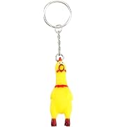 Yellow Shrilling Screaming Chicken Keychain, Mini Rubber Squeeze Screaming Chicken Keychains Gags...