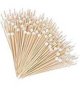 [100 PCS] Cocktail Picks Toothpicks for Appetizers - 4.7 inch White Pearl Cocktail Skewers for Ap...