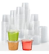 [400 Pack - 1 oz.] Disposable Plastic Portion Cups with Lids, Small Plastic Condiment Containers ...