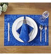 HommxJF 4 Pieces Scroll Damask Jacquard Royal Blue Placemats,13 x 19 inch Protect Surface Heat an...