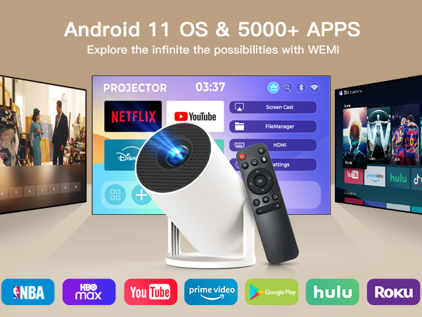 smart mini projector wifi bluetooth 4k 1080p HD portable android small home video remote speaker