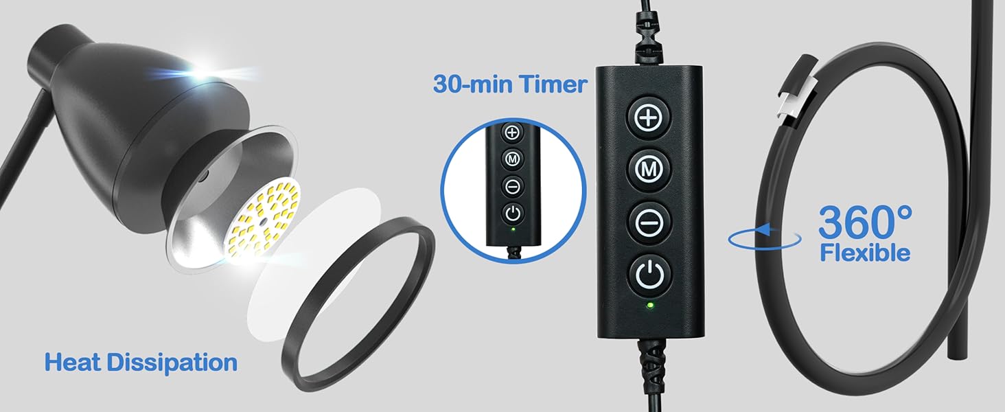 Desk Lamp Reading Light LED Clamp Lamp Flexible Gooseneck Clip on Light for Bed Bedside