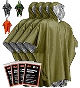 PREPARED4X Emergency Rain Poncho with Mylar Blanket Liner - Survival Blankets for Car - Heavy Dut...