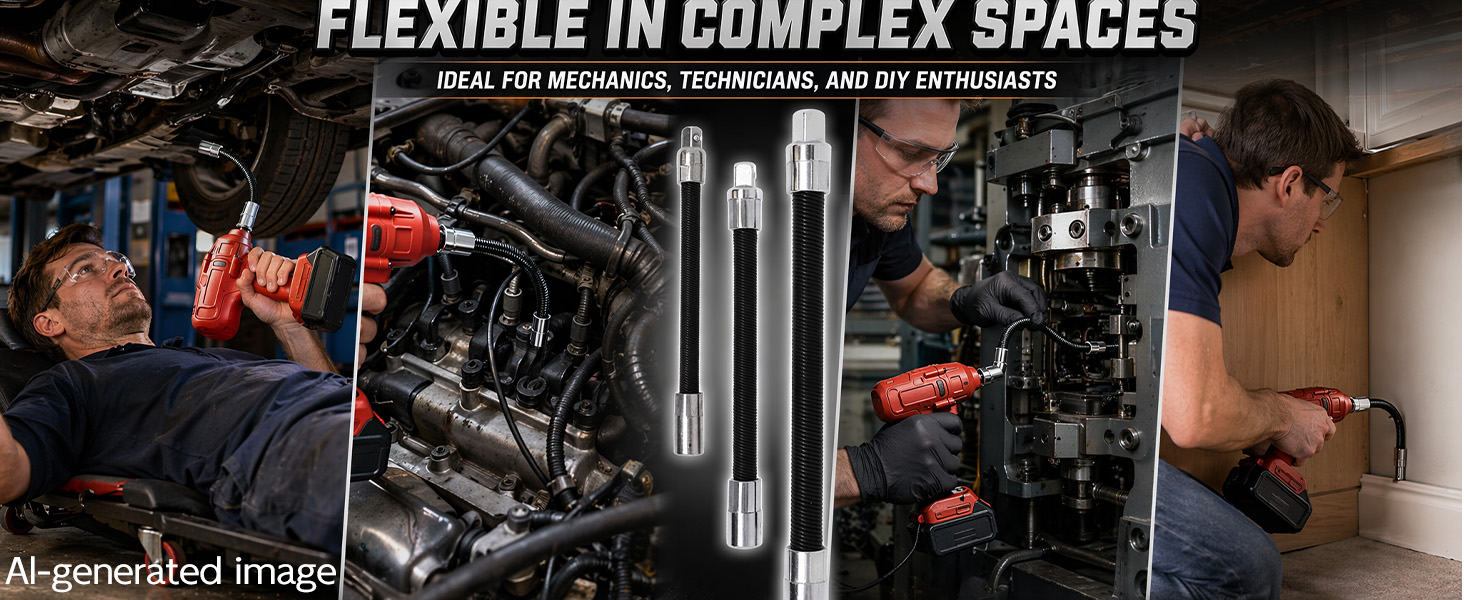 1/2&amp;amp;#34;, 3/8&amp;amp;#34;, 1/4&amp;amp;#34; Drives, Flexible Ratchet Extension Bars Set for Tight Spaces