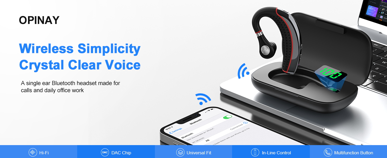 OPINAY Business Single Ear Wireless Bluetooth Headset