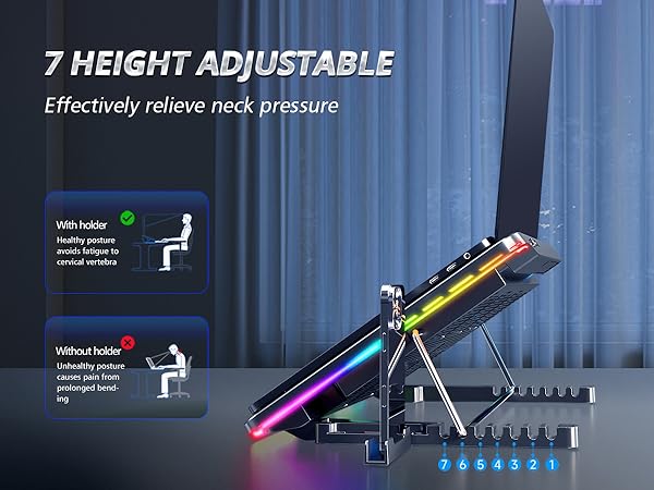 4 Modes RGB Light, 7 Height &amp; Adjust Speed, 2 USB Port &amp; Phone Holder