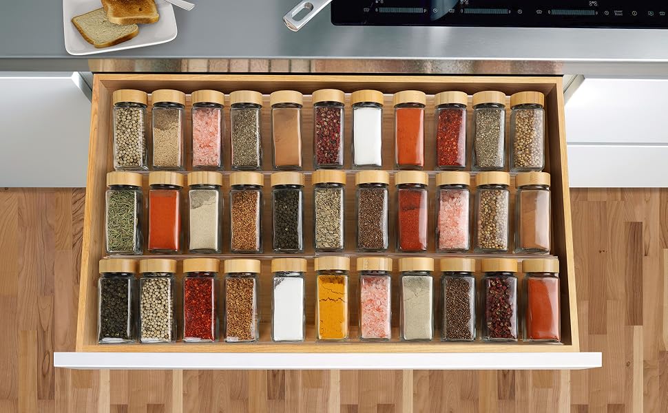 spice drawer organizer seasoning insert expandable rack tray storage jar holder stand bottle