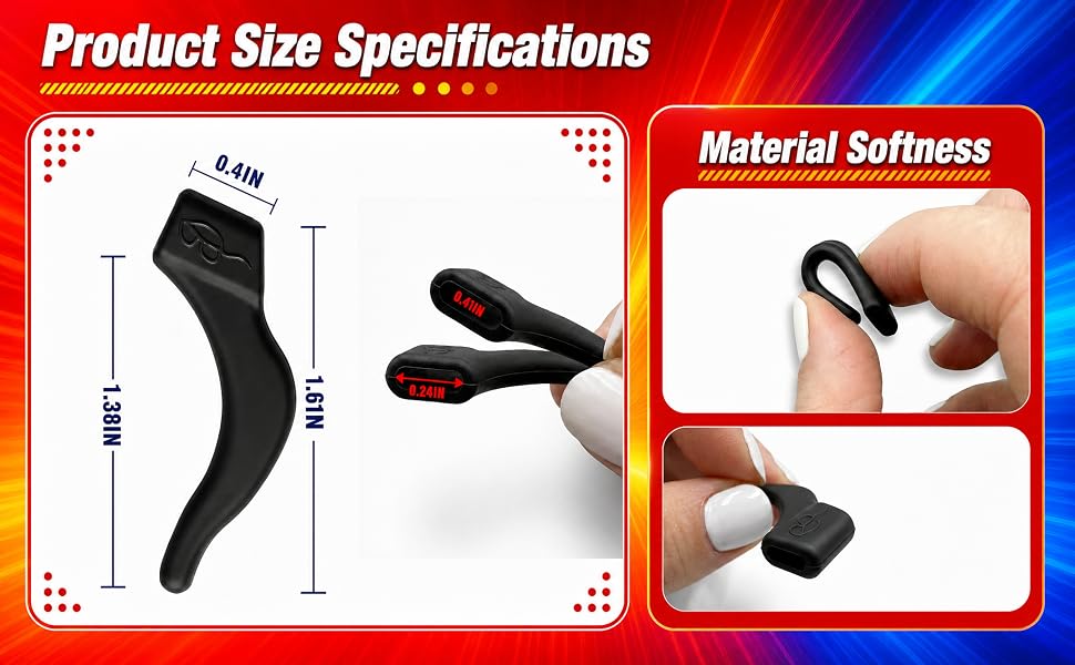 Eyeglass retainer compatible with temple width 0.24-0.47 inches
