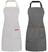 ARBINSON 2 Pack Cooking Aprons Adjustable Bib Apron for Women with 2 Pockets, Kitchen Restaurant ...