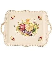 YOLIFE Ivory Serving Tray, Ceramic Floral and Gold Leaves Decorative Platter for Tea Party 15 X 1...