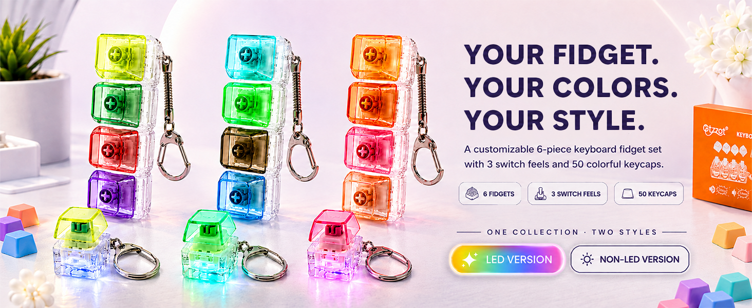 One colorful Keyboard Fidget set, made to mix, click, and customize.