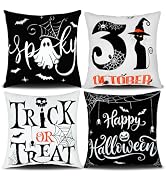 Hongsome Ghost Halloween Decorations-Throw Pillow Covers 18x18in Set of 4,Spooky Gothic Black Cat...