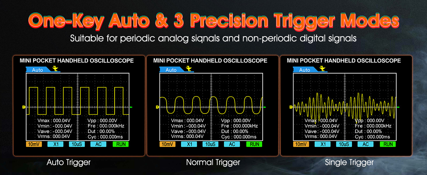 BTMETER mini oscilloscope auto/single trigger scope 250 kHz Bandwidth waveform tool Lab scope gifts
