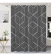 Litabel Extra Long Shower Curtain 72 x 84, Black and White Striped Fabric Waterproof Bath Curtain...