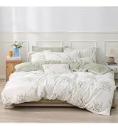 LEMIROE White Cotton Comforter King Size 3Pcs - Blue Branches &amp; Orange and Green Buds on White, C...
