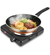 Electric Countertop Burner, 1500W Cooktop with Cast Iron Hot Plate, 5 Level Temperature Control, ...