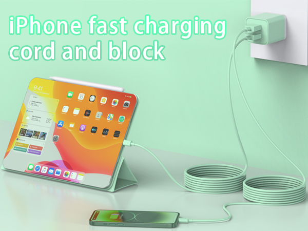 iphone fast charging cord and block