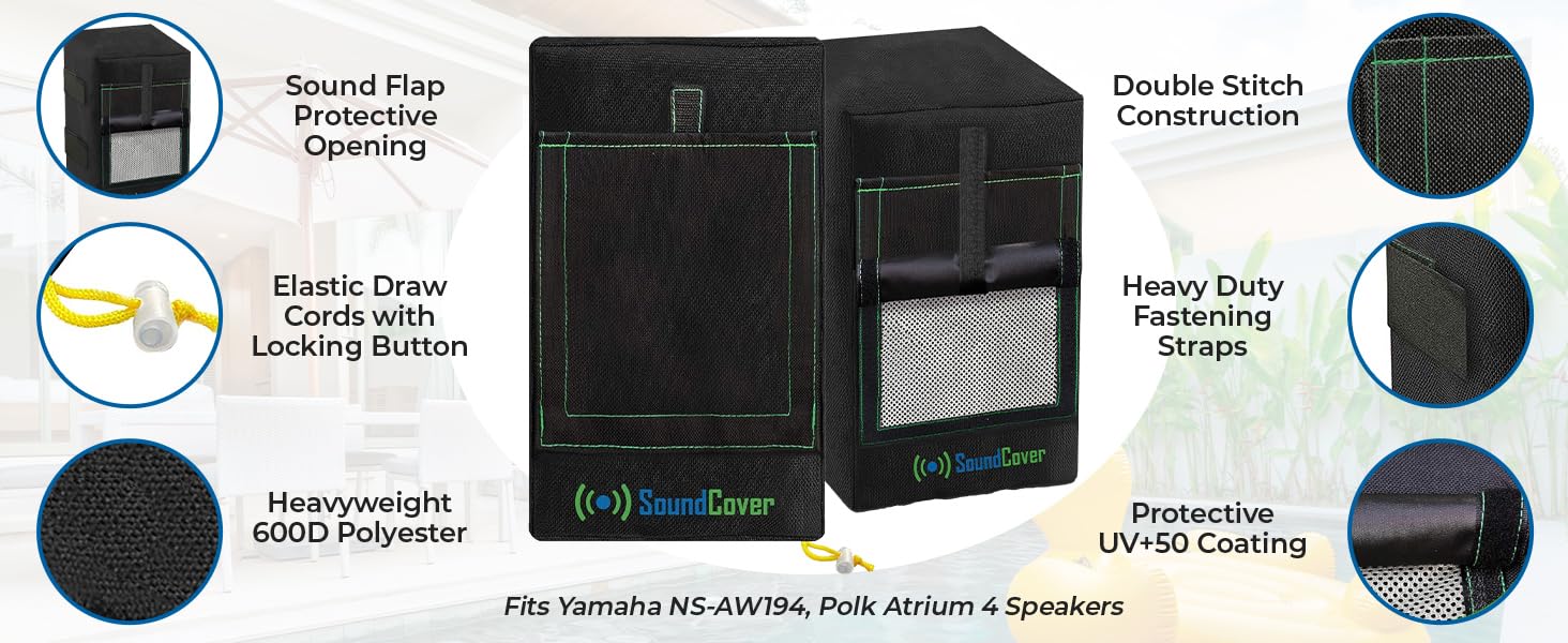 outdoor speaker covers heavy duty water sun sand protection UV 50 snug fitting dust double stitch