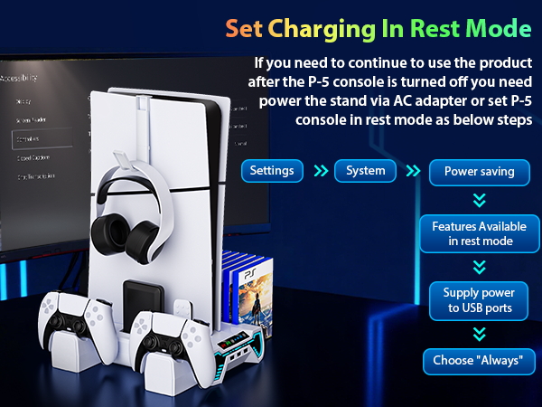 playstion 5 cooling stand with cooling fan and controller docking station