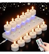 Rechargeable Flameless Tea Lights Candles with Charging Station 12Pcs Battery Tea Lights Candles ...