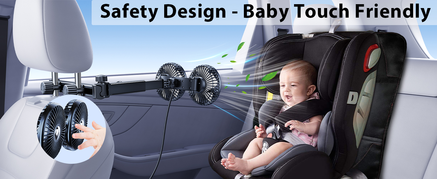 Nauttxon 3 Speed Wind USB Car Fan for Backseat kids with Retractable Long Arm- Baby Touch Friendly