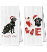 ChissNook Christmas Black Lab Kitchen Towels, Black Labrador Retriever Dog Lover Gifts Dish Towel...