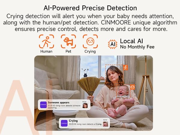 CINMOORE Security Camera, Auto-Tracking, People/Pet Detection, Crying Sound Detection