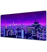 Manicer Gaming Mouse Pad, Blacklight Metaverse City 3D Cyberpunk Extended Large Desk Pad, UV Reac...