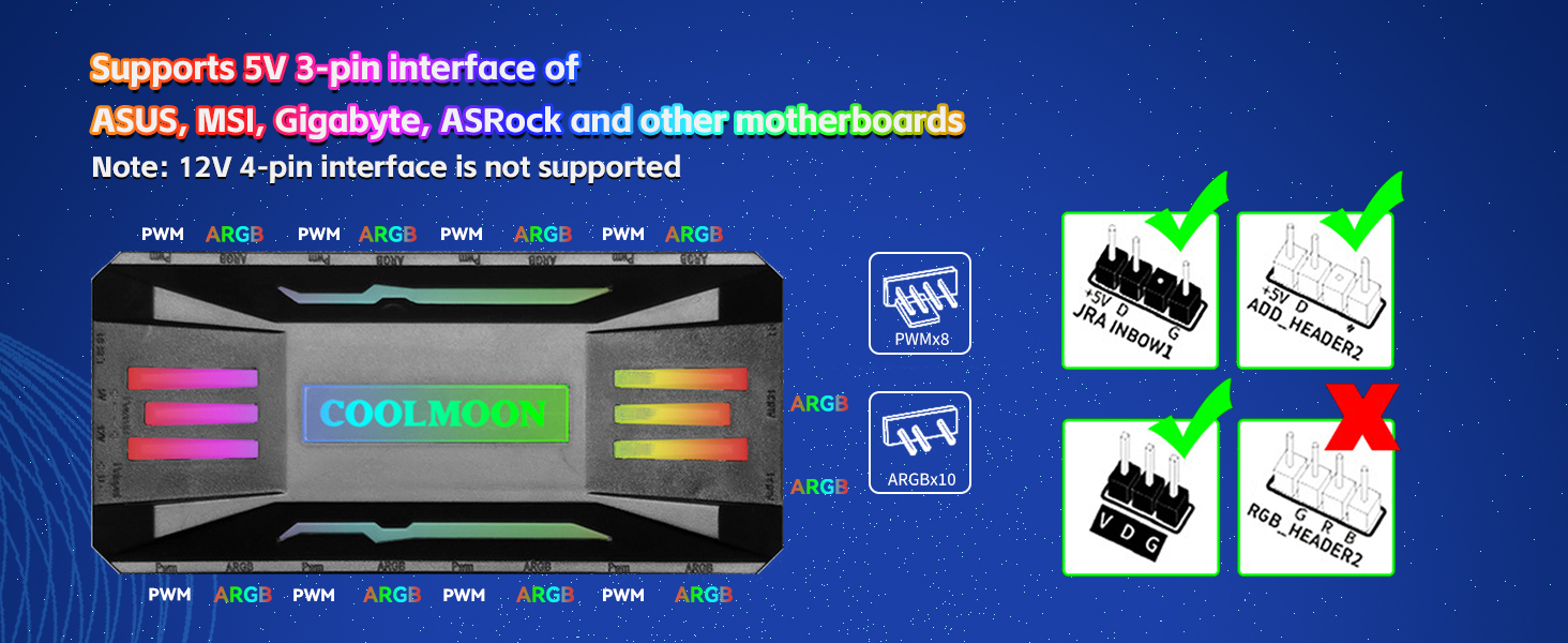 5V argb controller fan Remote Control 10 5V ARGB Ports with Magnet (Black)