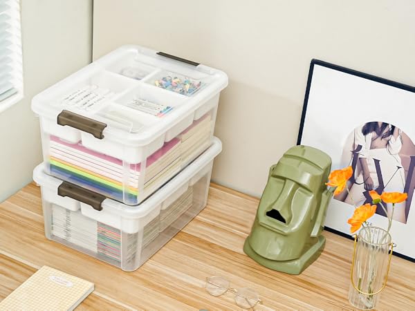 Plastic Storage Box with Removable Tray Craft Organizers and Storage Clear Storage Container