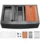 SHACO Double Bowl 60/40 Black Farmhouse Sink, 33x22 Inch Stainless Steel Apron Front Divided Doub...