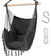 Garpans Hammock Chair with 2 Cushions Hanging Rope Swing Boho Macrame Hammock Swing Chair Hanging...