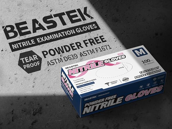 Beastek powder free exam gloves tear proof durable