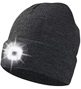Unisex Beanie Hat with Light, USB Rechargeable LED Headlamp Cap Warm Knit Hats for Winter Safety,...