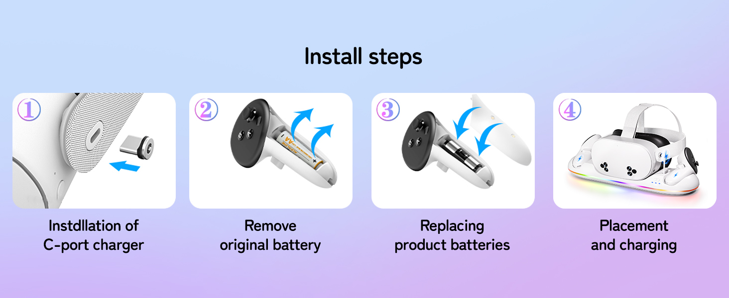 Magnetic Charger Stand for Headset/Controller with 2 Rechargeable Battery