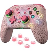 RALAN Pink Wireless Pro Controller Compatible with Nintendo Switch/OLED/Lite, with LED Color Ligh...