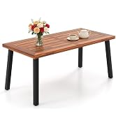 Giantex Patio Dining Table with Umbrella Hole, Outdoor Picnic Table for Backyard, Garden, Lawn, F...