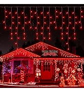 Qunlight LED Icicle Lights, 300 LEDs, 33ft, 8 Modes, Curtain Fairy Light with 50 Drops, Clear Wir...