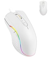 White Gaming Mouse Wired Ergonomic RGB Light High Precision Portable Gamer Corded 7 Buttons Light...