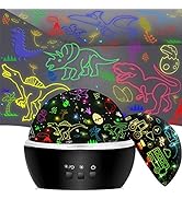 MINGKIDS Night Light for Kids Dinosaur Toys,2 in 1 Rotating Projector Lamp with Dino&amp;Vehicles The...