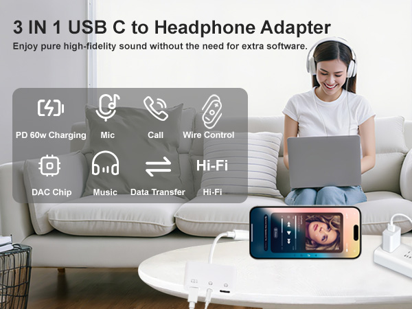 USB C to Headphone Jack Adapter