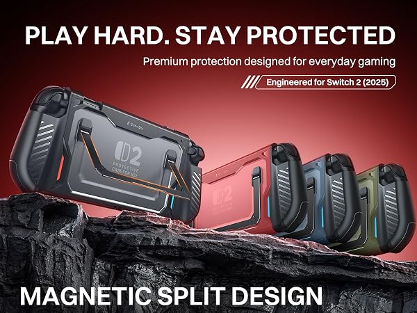 Switch 2 case with ergonomic grip design, built-in kickstand, and full-body console protection.