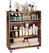 ALBAD Slim Rolling Cart,4-Tier Storage Cart with Wheels,7.9”W Slim Storage Carts with Handle for ...
