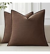 decorUhome Christmas Decorative Linen Throw Pillow Covers 20x20 Inch Set of 2 Chocolate Soft Pill...