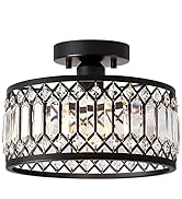 Pevfah Crystal Black Ceiling Light, Modern Semi Flush Mount Ceiling Lighting Fixture, Round Hallw...