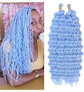 Eerya Long Curly Braiding Hair 18 Inch 2 Packs Sky Blue Deep Ocean Wave Crochet Hair for Black Wo...