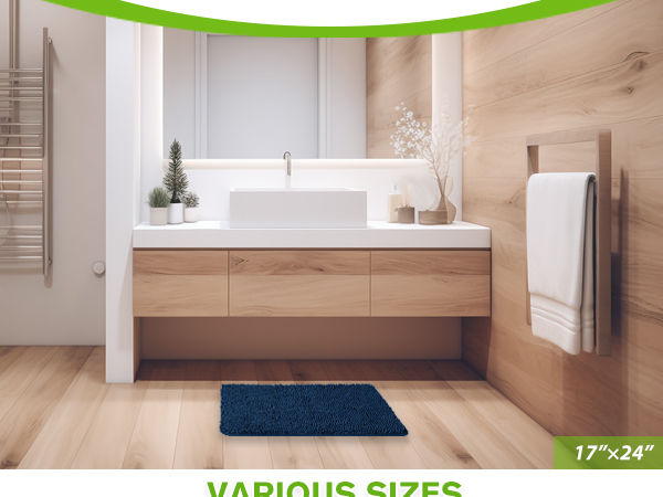 Navy Blue Bathroom Rugs Absorbent Washable Bath Mat Non-Slip Thick Soft Chenille Bath Rugs