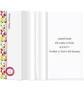 LabelCreate US Letter Thermal Paper 2 Rolls, Thermal Printer Paper Roll for Quick-drying, Compati...